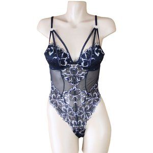 NWOT La Senza Teddy Gold Silver Floral Black Padded Underwire XS Sheer T68
